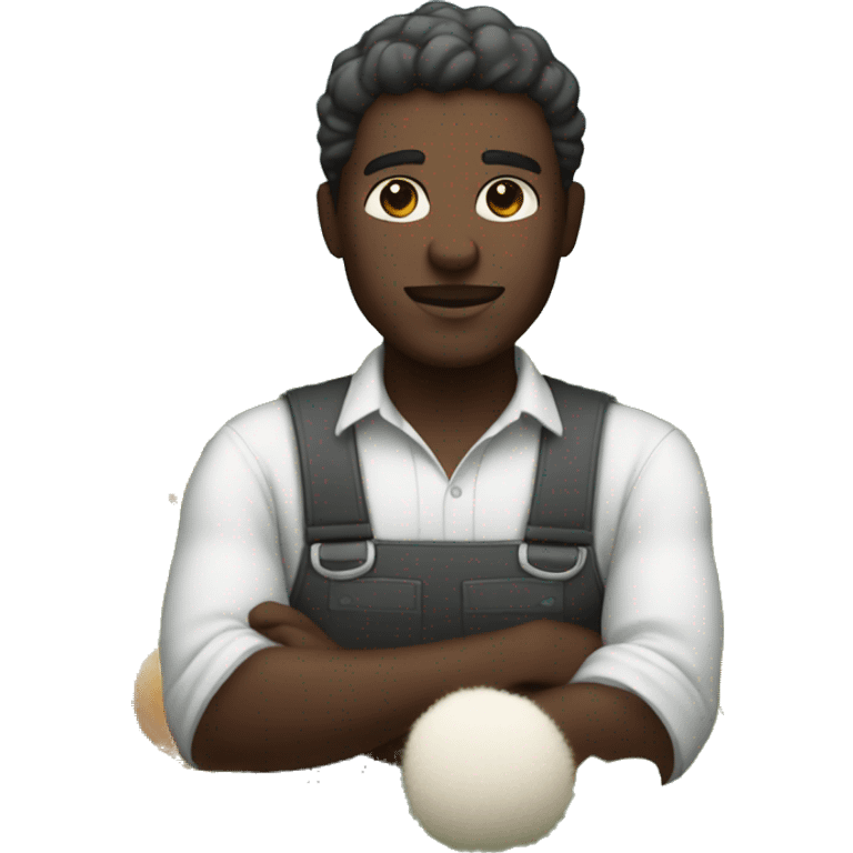 Dark skin male working on crops that are white and fluffy emoji