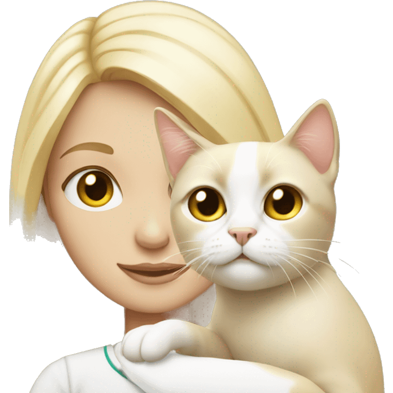 blonde girl with a white cat emoji