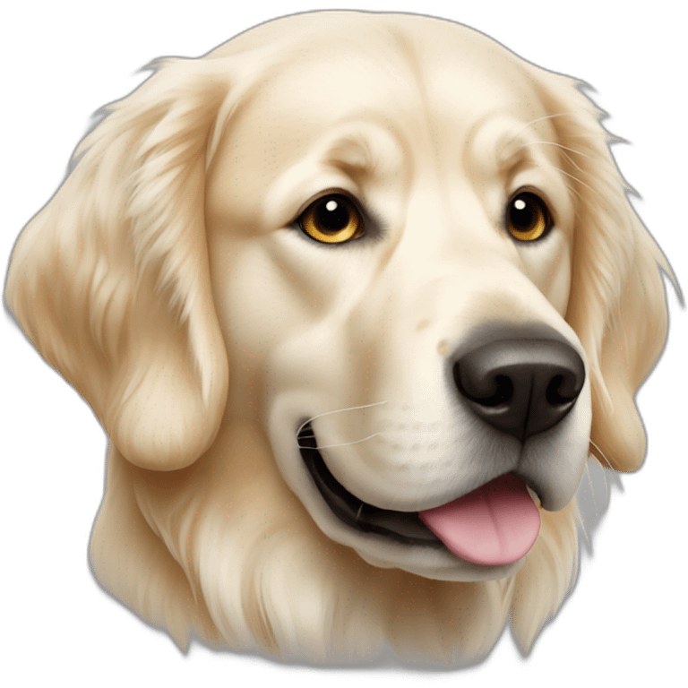 English cream golden retriever looking sus emoji