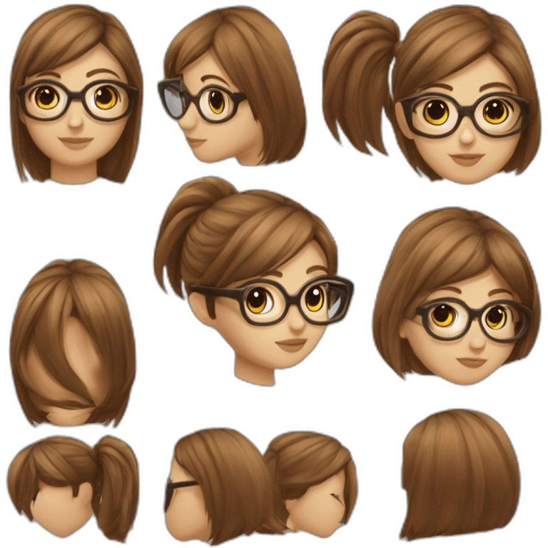 Fille a lunettes cheveux lisses brun mi-court emoji