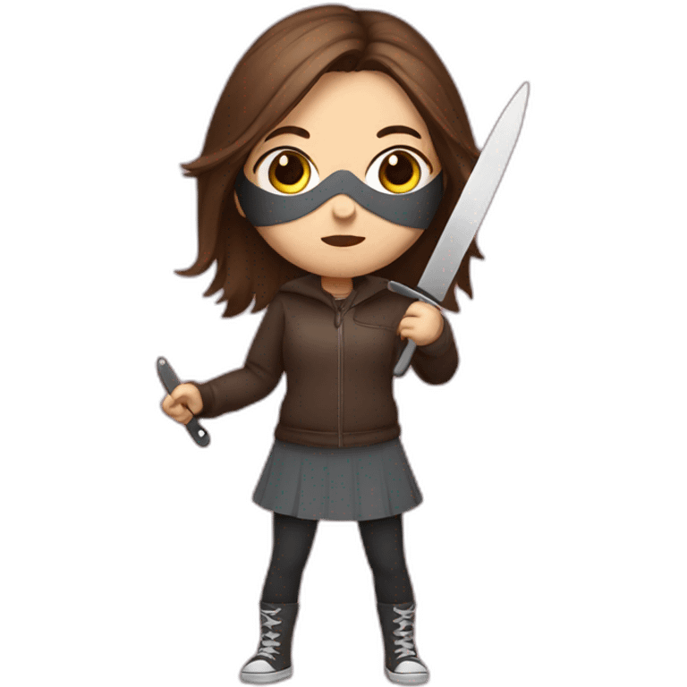 Girl with brown hair with knife with mask emoji