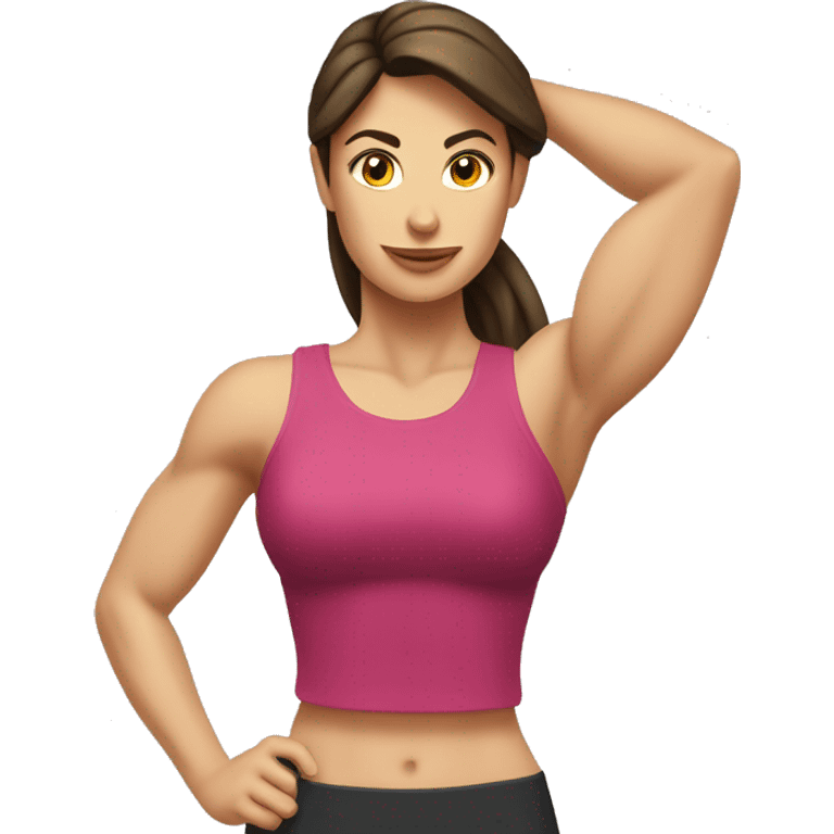 Woman arm muscles, fit Caucasian woman, brunette  emoji