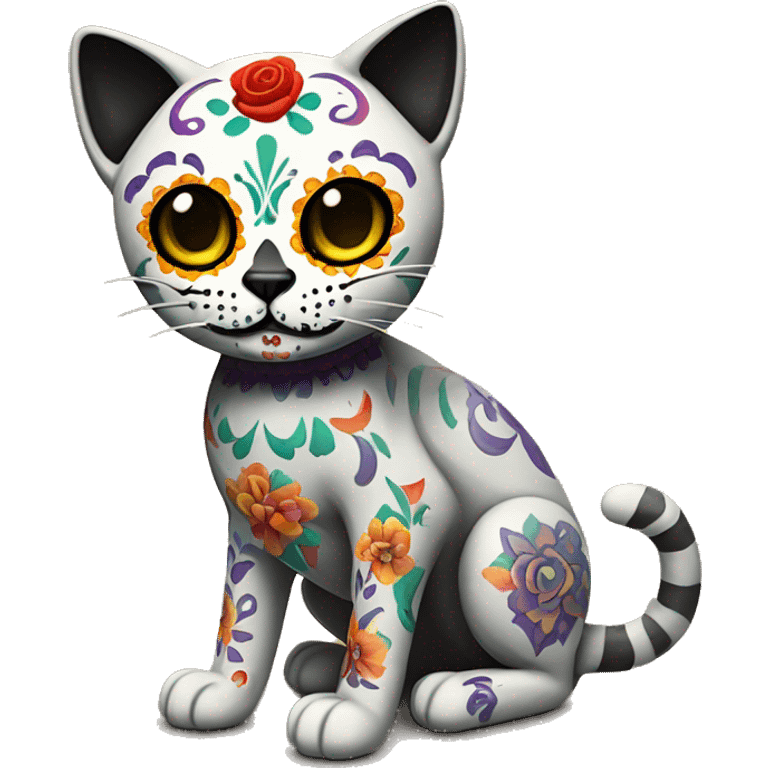 Dia De Los Muertos full body sugar skull cat emoji