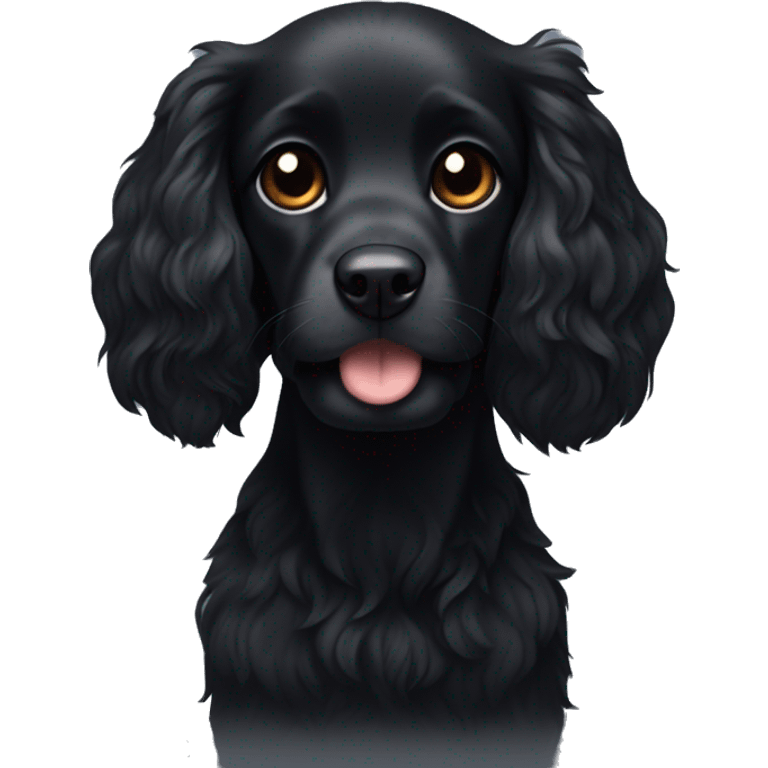 Small completely black spaniel with black fur on his whole face and white fur only on his chest emoji