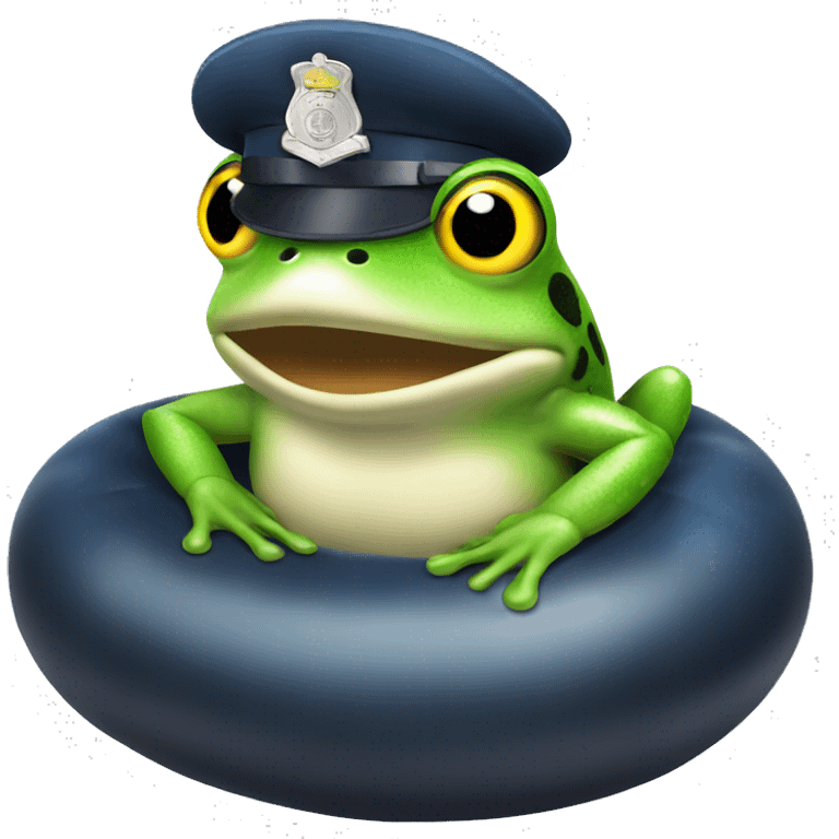 A policeman frog in an inflatable circle. emoji