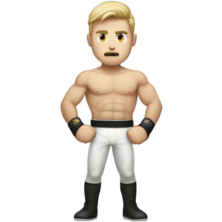 Little white fighter guy in his 20s, throwing punches, and has a serious face emoji