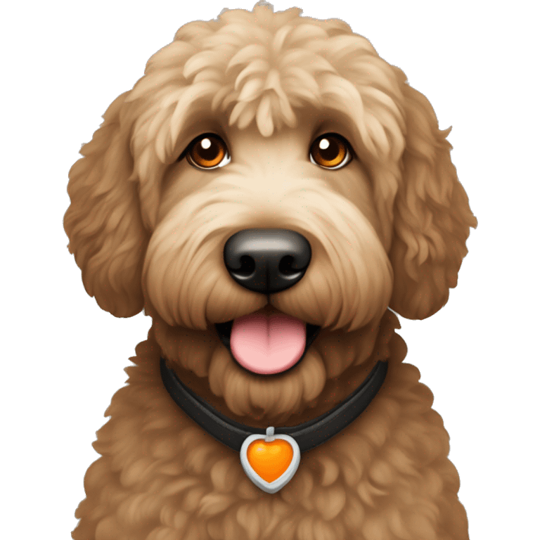 Black straight hair labradoodle with an orange collar emoji