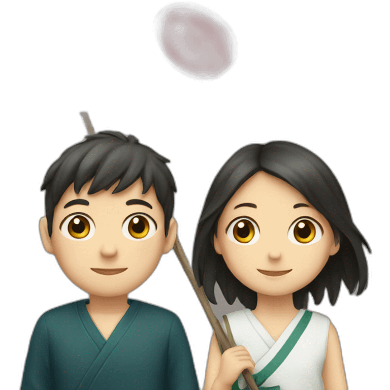 boy and girl holding Japanese flag emoji