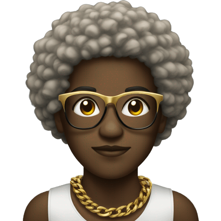 African American meaning with afro, black & gold immediately glasses and  gold chain emoji