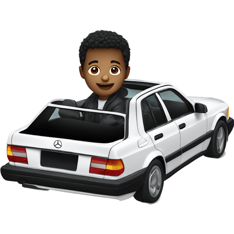 boy Sitting in a mercedes benz evo 190 e emoji