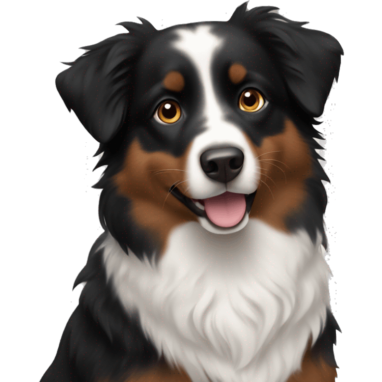 Small black australian shepherd dog with dark brown eyes emoji