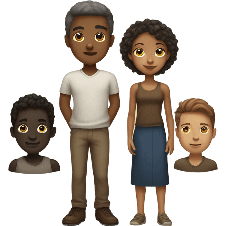 light skinned man, dark skinned woman, 2 brown skinned boys emoji