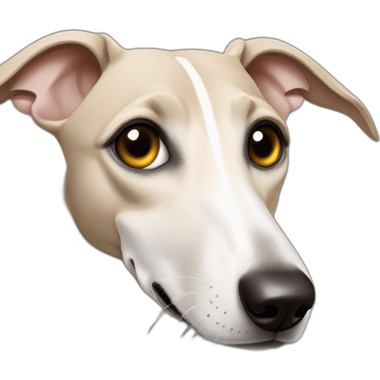 a beige whippet with angel wing eyes and a big heart emoji near its face emoji