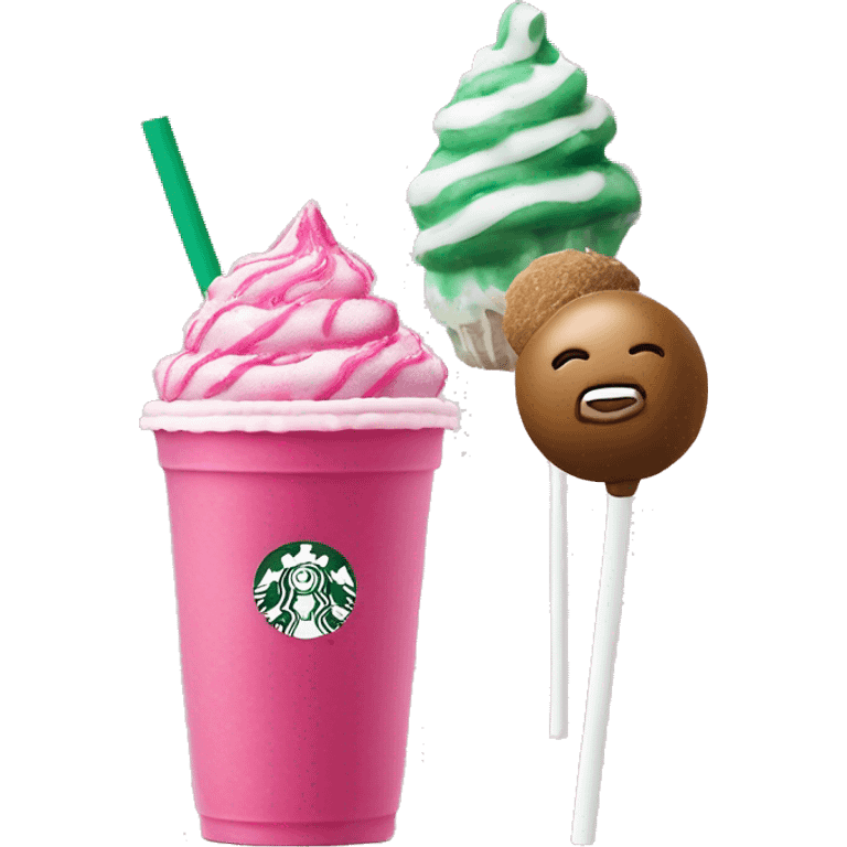 pink iced tea Starbucks drink next to a Starbucks cake pop emoji