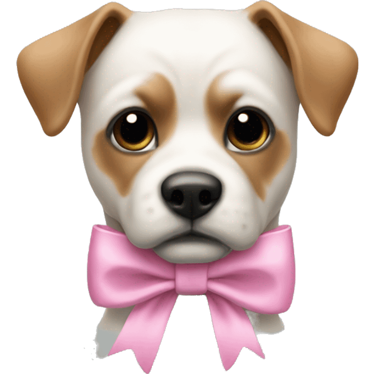 white bulterier with black nose with pink bow emoji