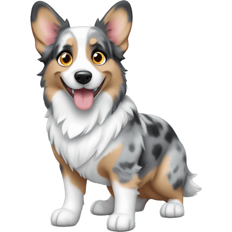 Blue Merle corgi with one blue eye full body emoji