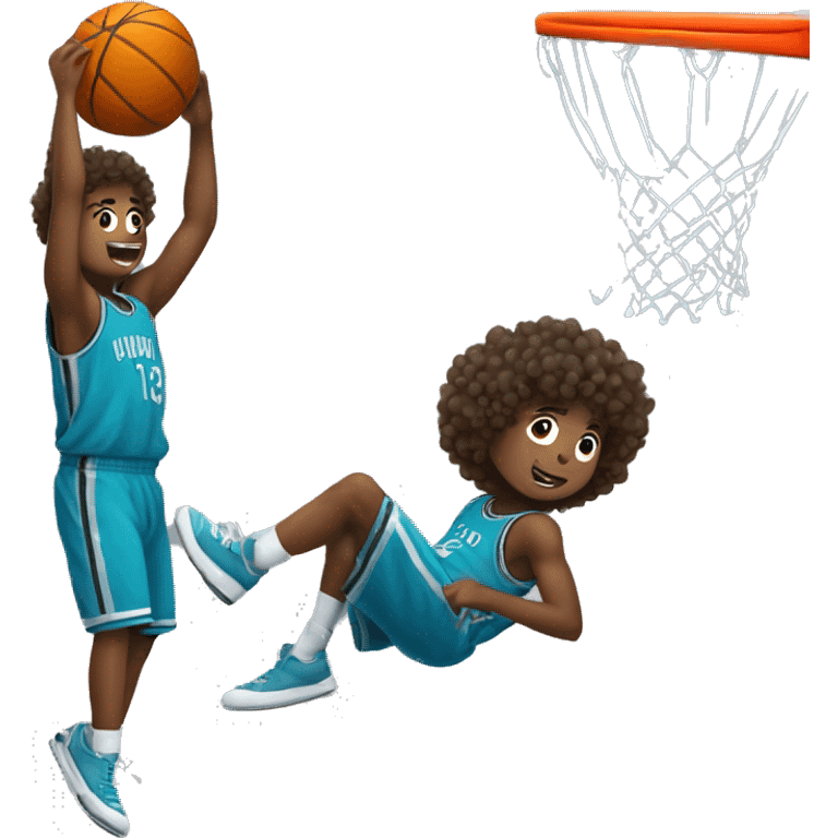 curly haired boy slam dunking emoji