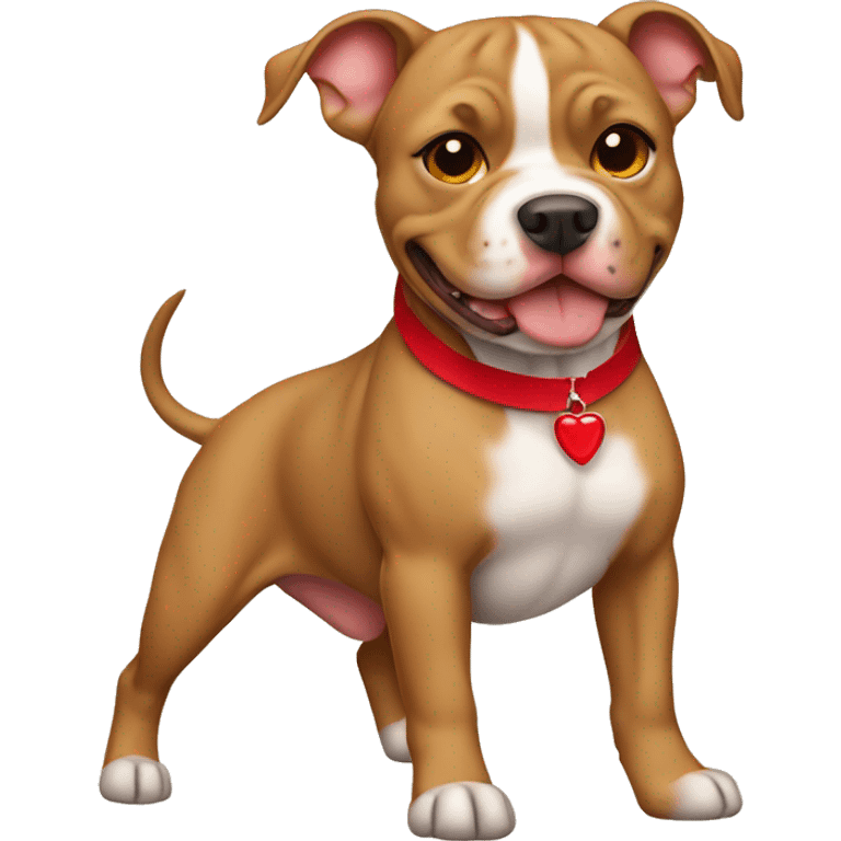 Light brown pitbull with ears cut and red bows emoji