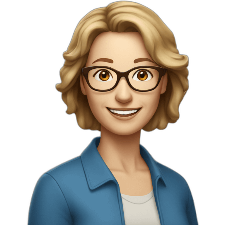 middle-aged-woman-light-brown-hair-brown-glasses-smiling-blue-eyes emoji