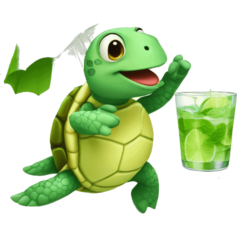 dancing turtle drinking mojito emoji