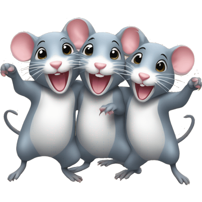 three rats dance in a circle and smile. glitter around emoji