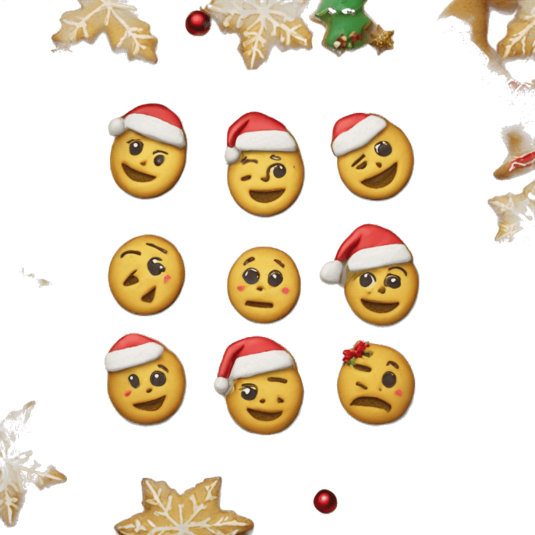 Realistic laying flat on a gold cookie baking sheet pan , with christmas cookies arranged on it . emoji