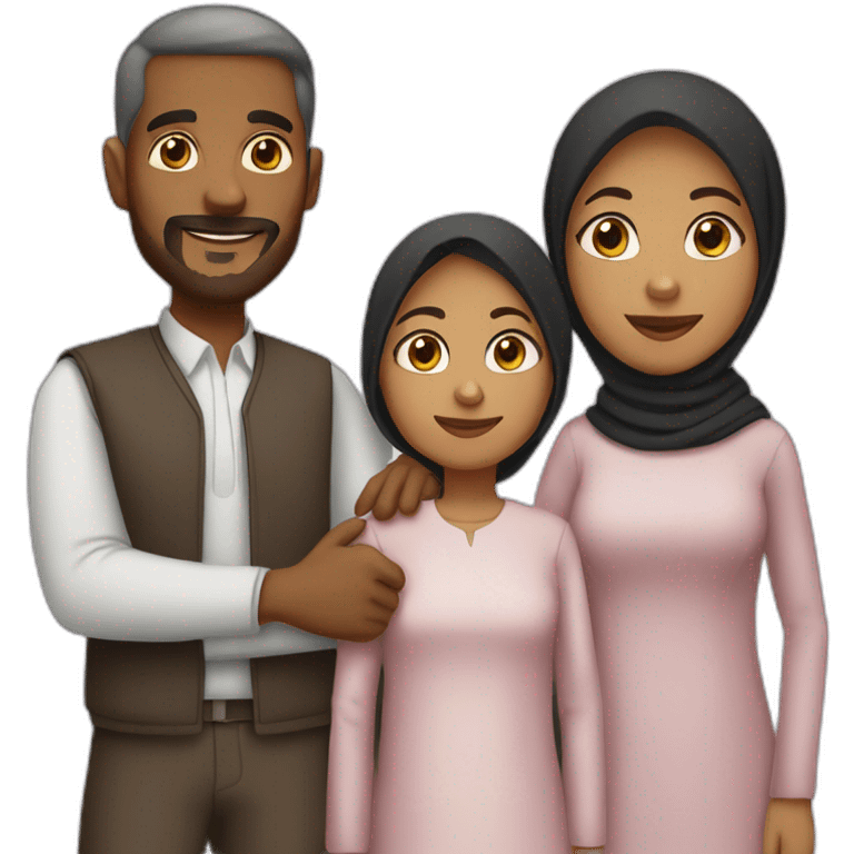 family of four, medium brown skin, dark hair, only the mom is wearing hijab emoji