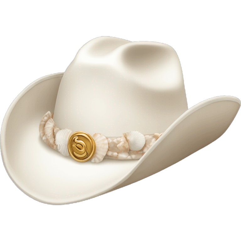 White cowgirl hat with seashell band emoji