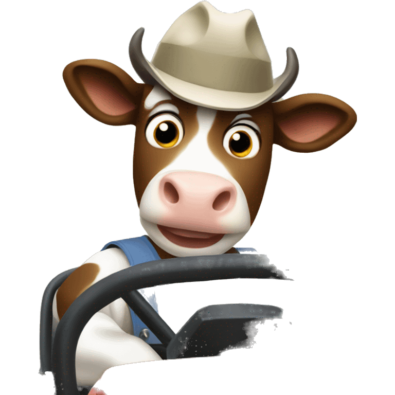 A cow who drive a tractor  emoji