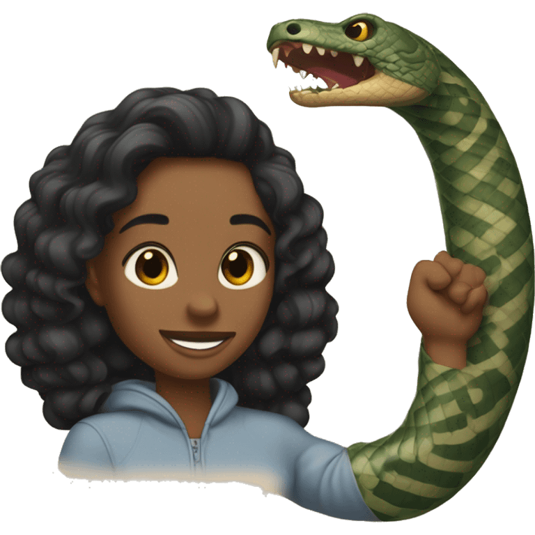 Una chica de pelo negro abrazando a un chico de pelo negro con tatuaje de serpiente en un brazo  emoji