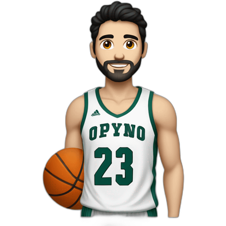 29 years old white skin man from spain with black hair, who loves apple and basketball emoji