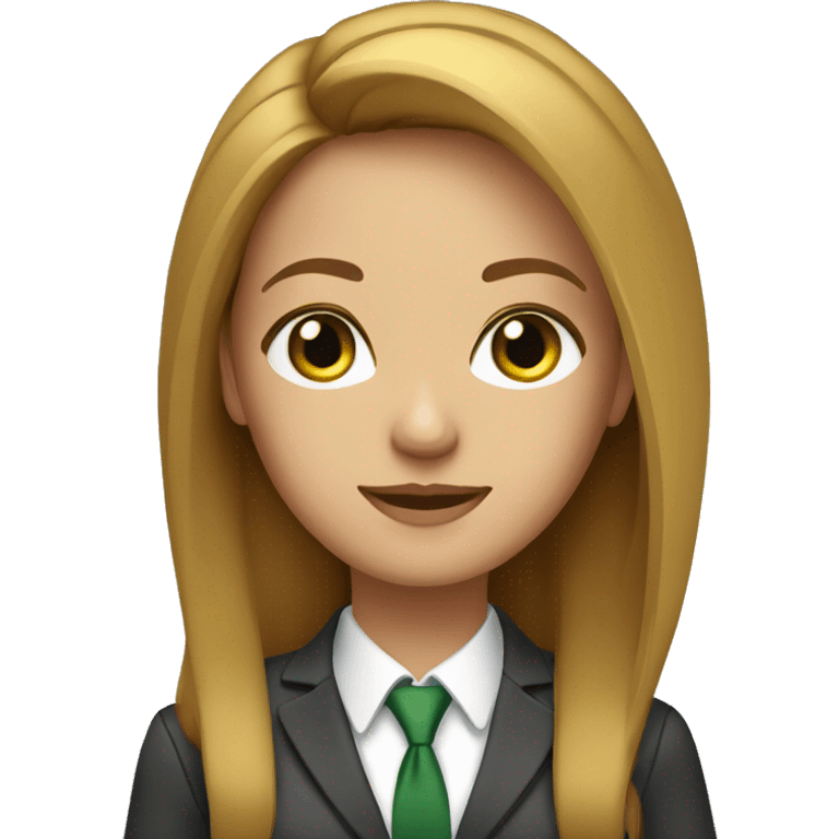 executive woman, long straight golden brown hair, green eyes, business suit emoji