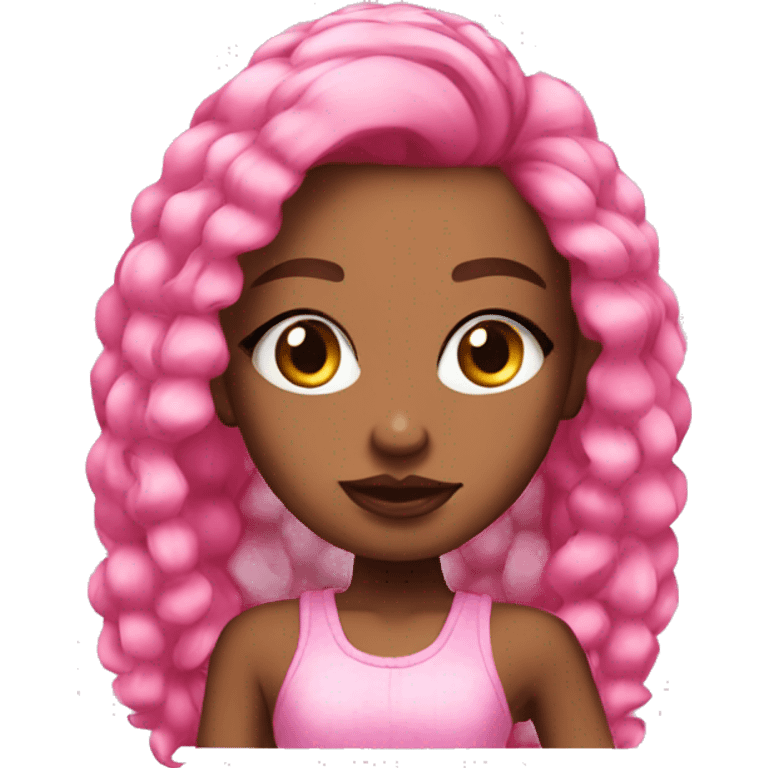 an baddie with pink hair look pretty look like a bratz emoji