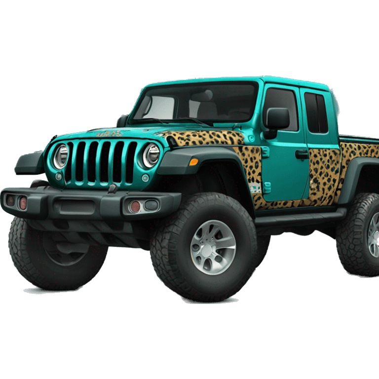 Realistic Full length teal leopard print pattern Jeep Gladiator truck. emoji