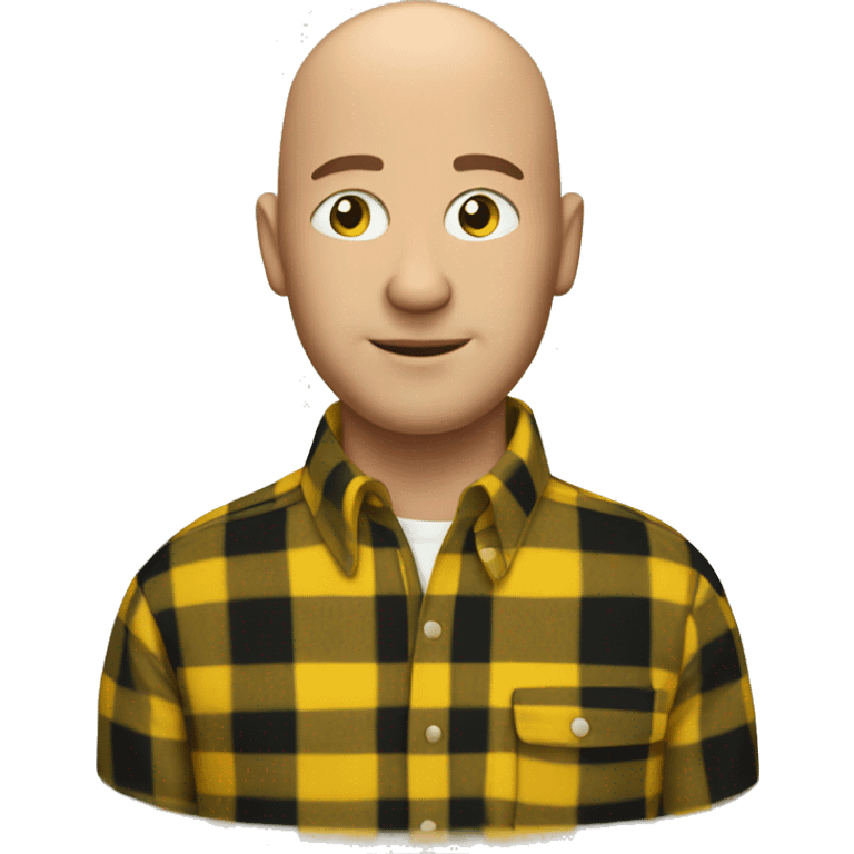 bald man in a yellow and black plaid shirt emoji