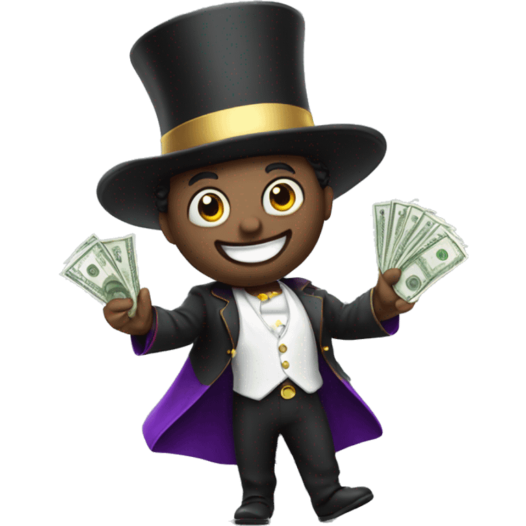 Latin magician whit hand out whit bag of money  emoji