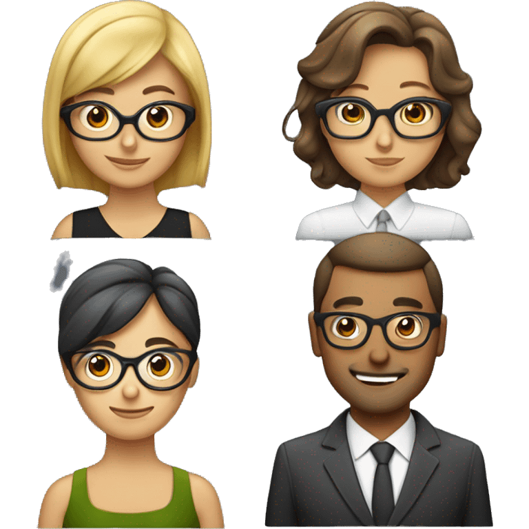 quiero 3 emojis 2  mujeres con lentes y 1 hombre con lentes en un pizarron emoji