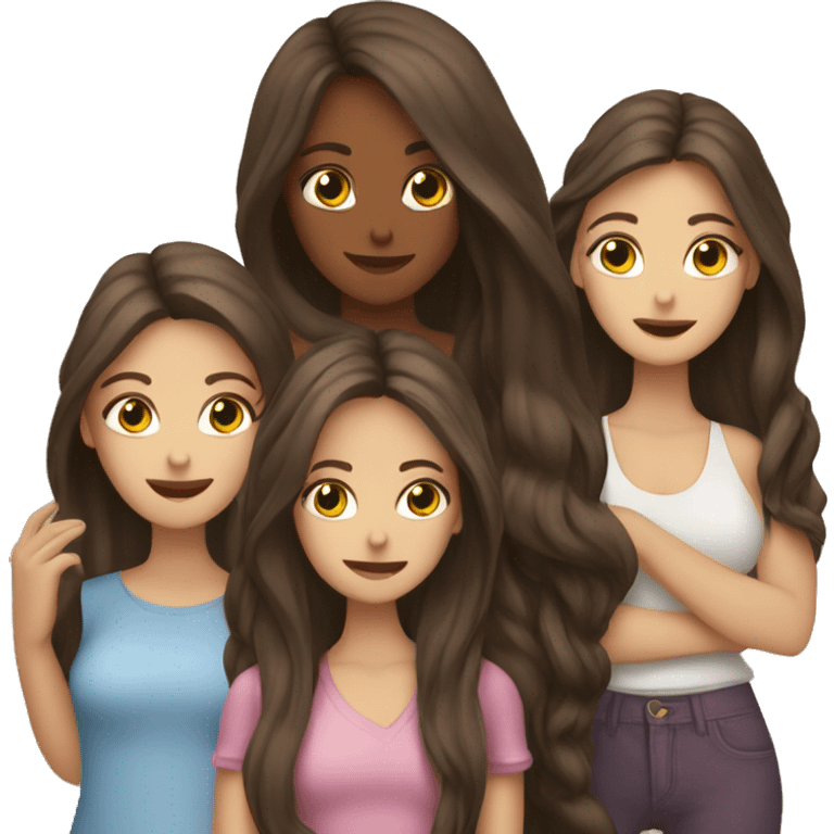 Two long hair brunette girls and two cats in their hands emoji