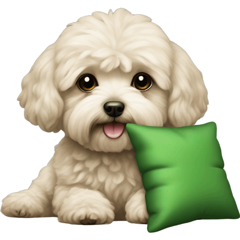 maltipoo dog with green pillow  emoji