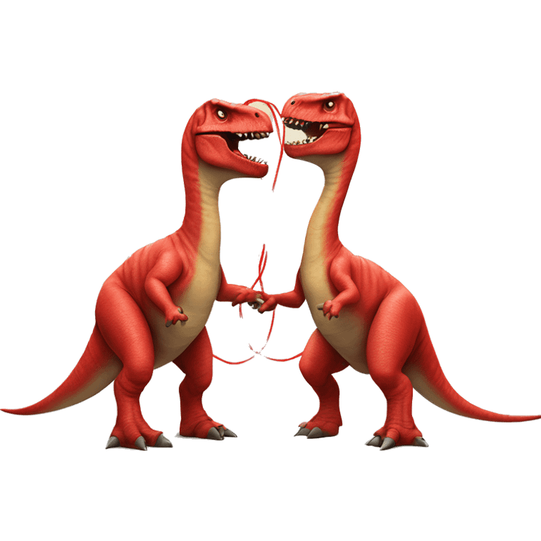 Two dinosaurs in red string emoji