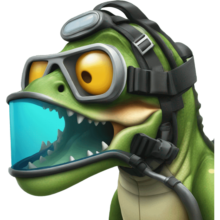 Dinosaur with a scuba diving mask emoji