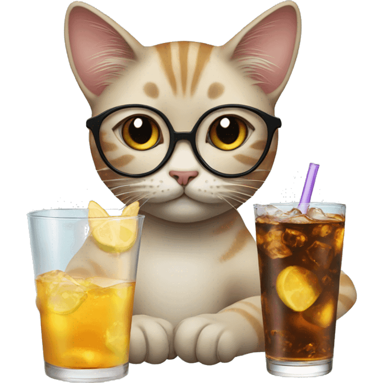 Cat with drink and glasses emoji