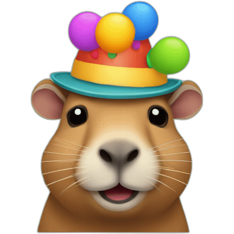 Capybara wearing a clown hat and make up emoji