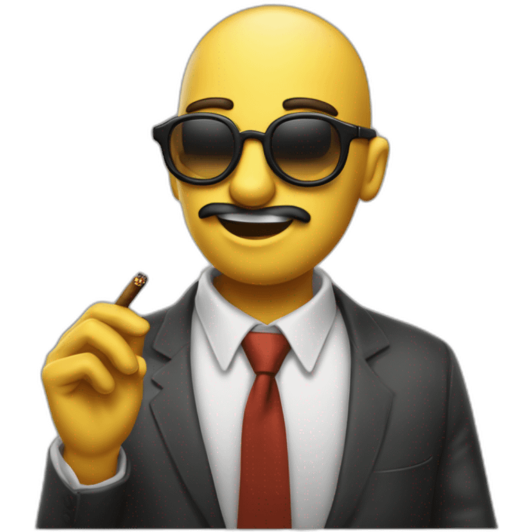 calvo con gafas y con un cigarro haciendo mewing bye bye emoji