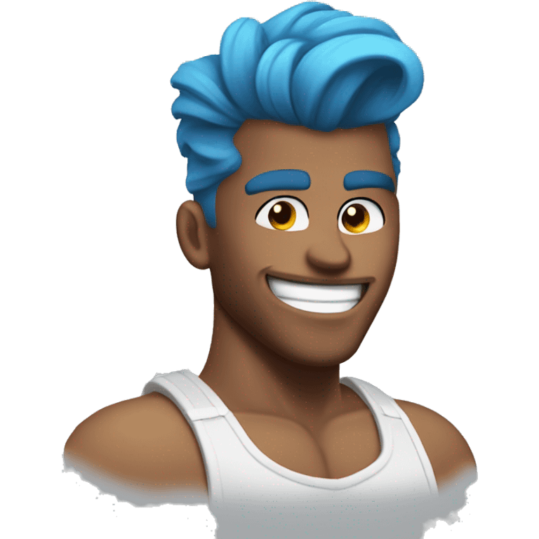 Scar on face blue hair updo white muscle man smiling emoji