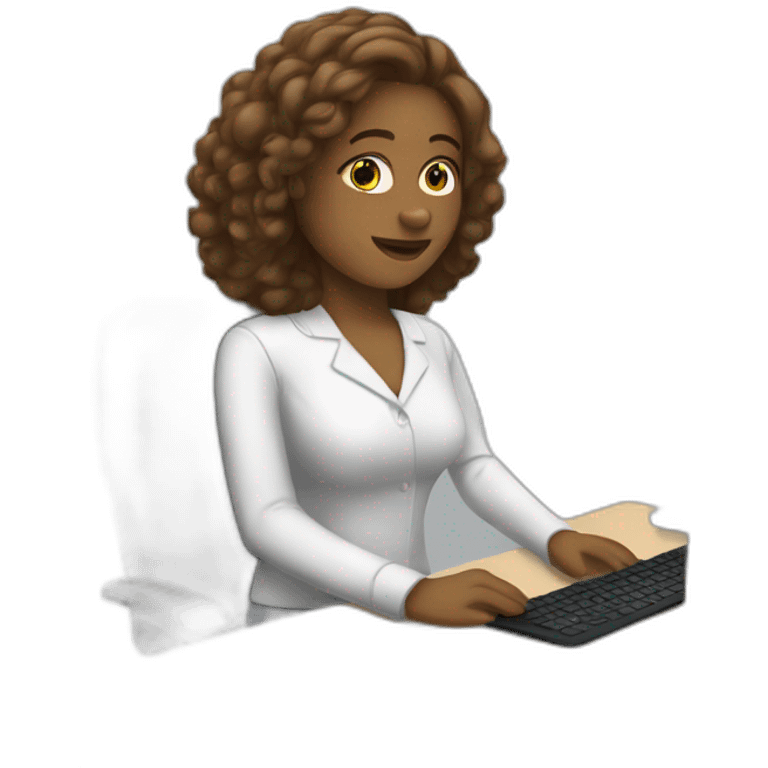 A white female working in front of a computer emoji