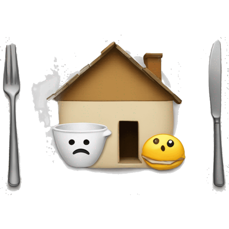 "Design an emoji that expresses poverty, showing a sad face with symbols like an empty plate and a small house to represent hunger and housing needs." emoji