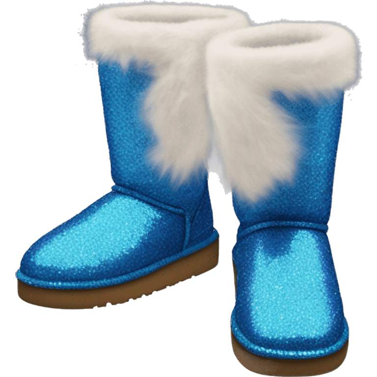 Realistic blue glitter and fur Ugg boots. emoji