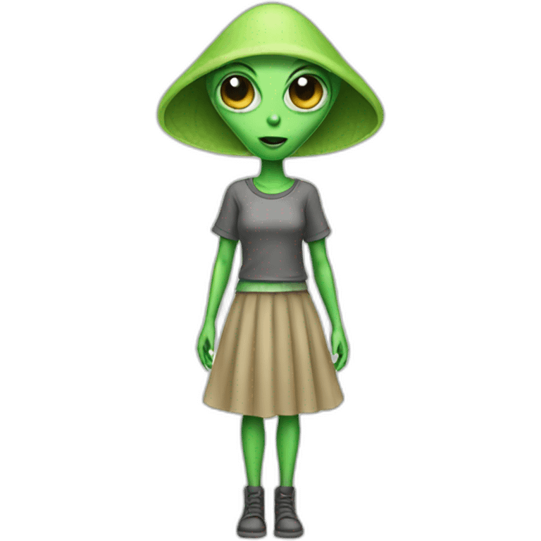 Alien wearing skirt emoji