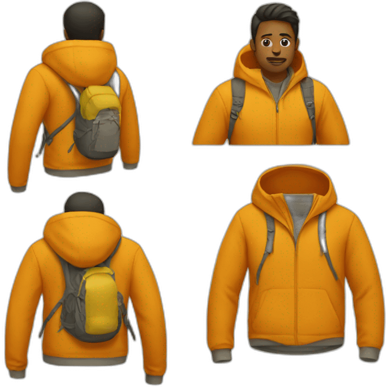 Yellow Hiker wear a orange hoodie emoji